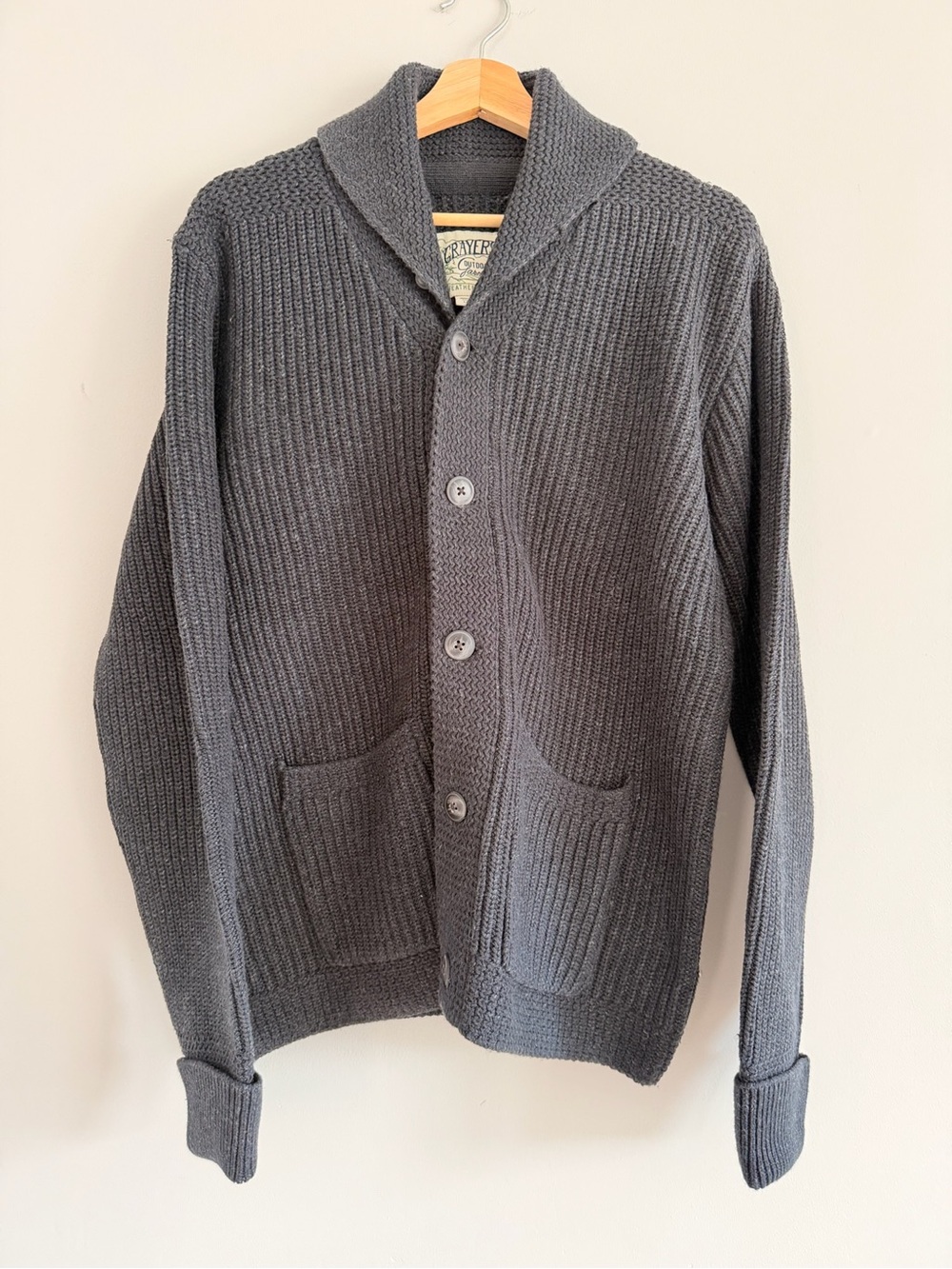 Grayers Dark Gray Shawl Collar Button Cardigan